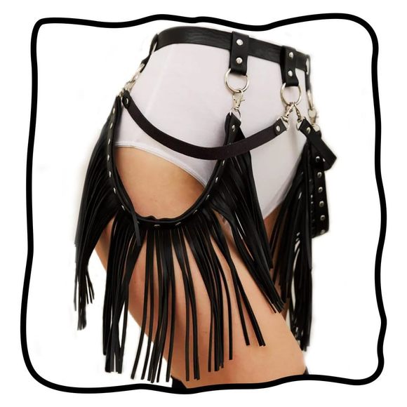 Nісutе Accessories - Leather Fringe Belt Black Tassel Belts Rave Cowgirl Accessoriess For Women🦈